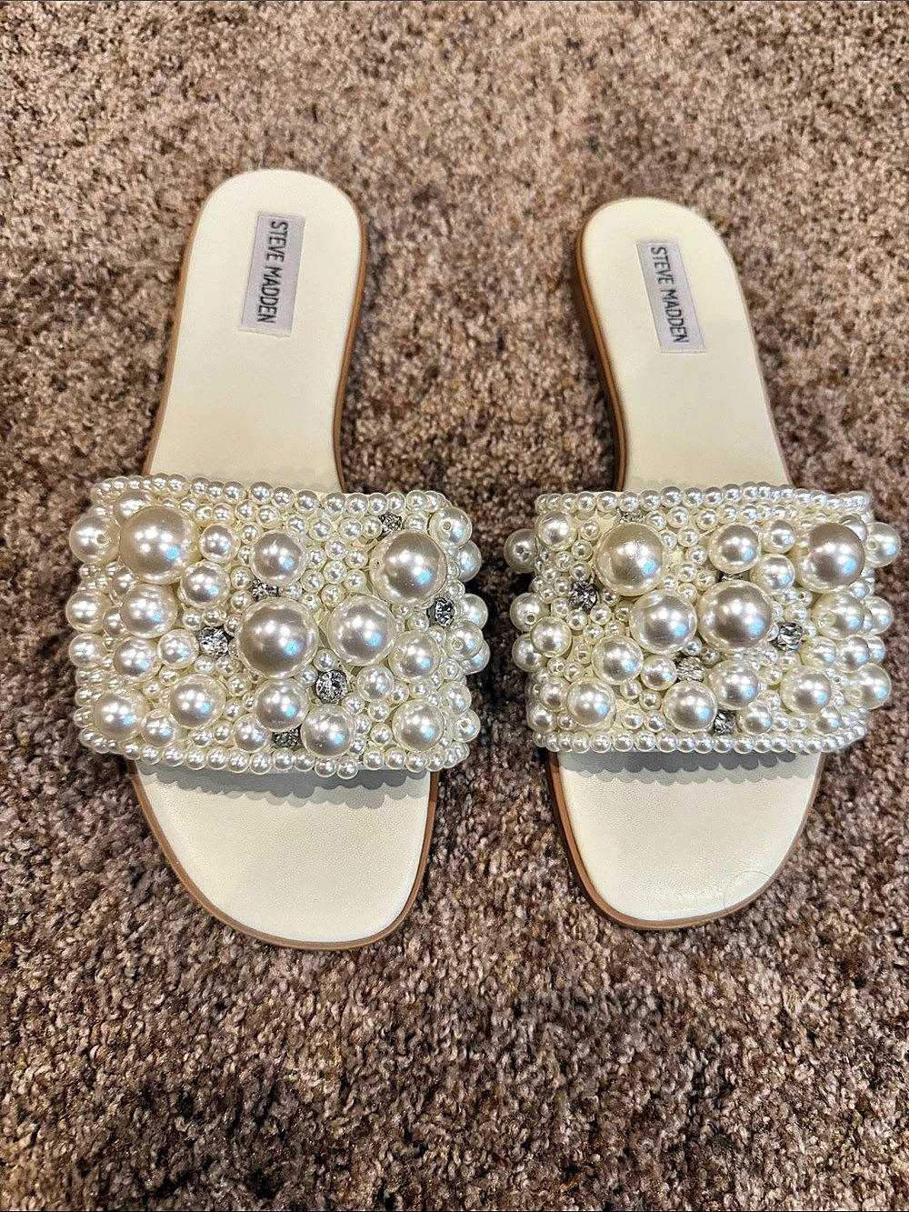 Steve Madden Knicky Pearl Slide Sandal White US 8